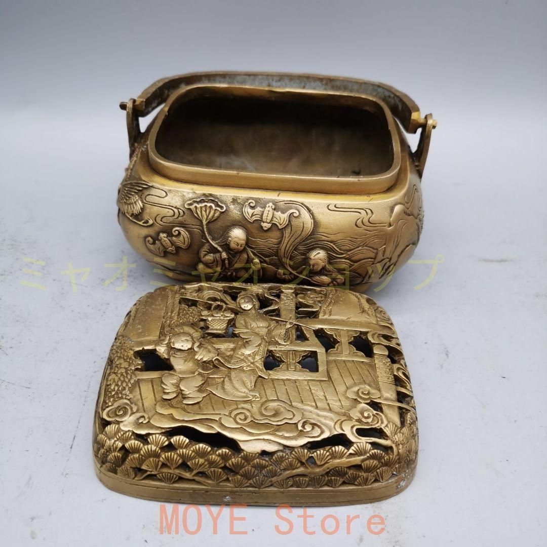 意義のある 銅器 浮彫二仙香薫炉 手提げ暖手炉 香炉 香道具 装飾品 置物