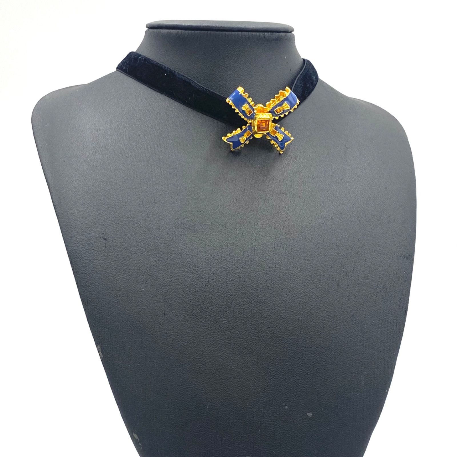 超 YSL Yves Saint Laurent イヴ サンローラン チョーカー ネックレス ヴィンテージ リボン モチーフ