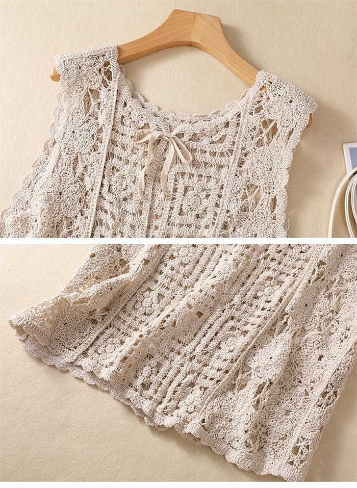 ▼ 智美ページ△ ベスト レディース 春夏 ニットベスト 前開き 透かし編み サマー