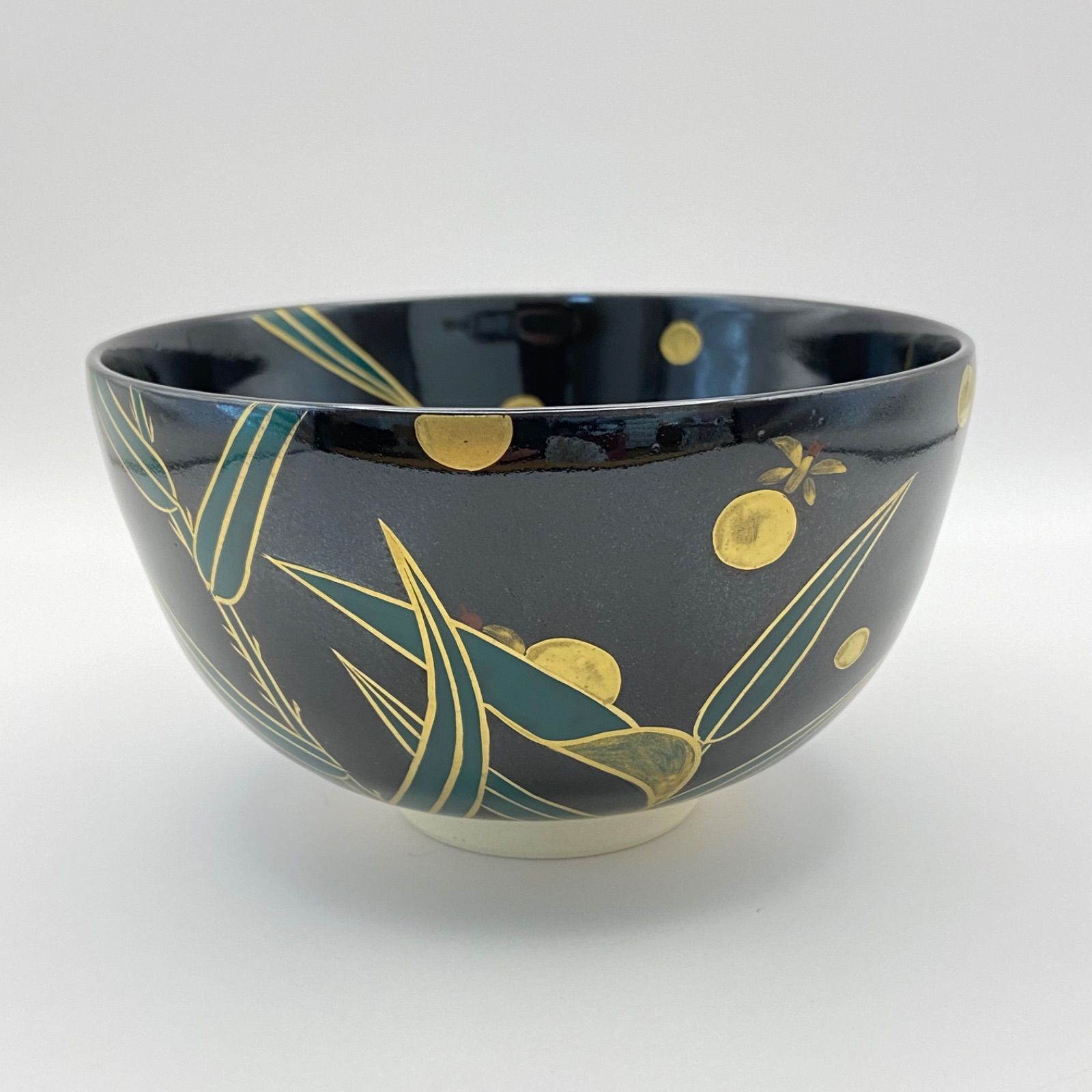 抹茶茶碗 黒仁清 笹蛍 前田瑞雲 紙箱入 茶道具 茶器 茶盌 未使用