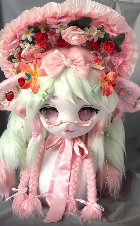 着ぐるみヘッド kigurumi NO.40 ピンク ロリータ ファースーツ 全頭ヘッド ケモノ マスク ぬいぐるみ コスプレ コスチューム