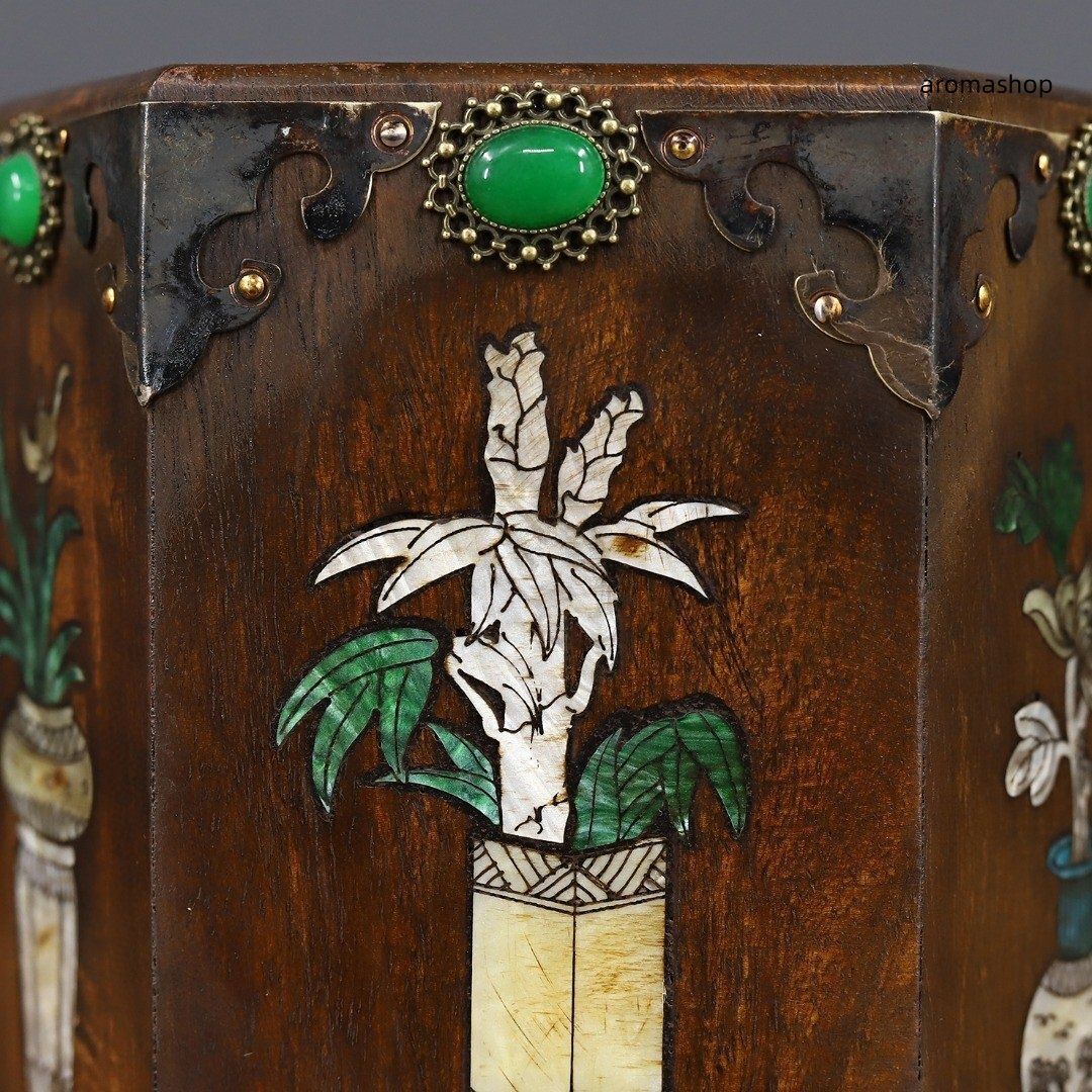 送料無料！ペン立て 筆筒 筆立 書道具 木製 花梨木彫 梅蘭竹菊