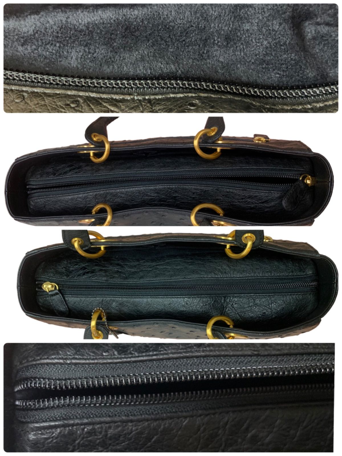 JRA認定 三宝 オーストリッチ 本革 3層式 ハンドバッグ 極美品 黒 新品未使用】JRA認定◇iii sanpo 三宝 サンポー☆オーストリッチ革