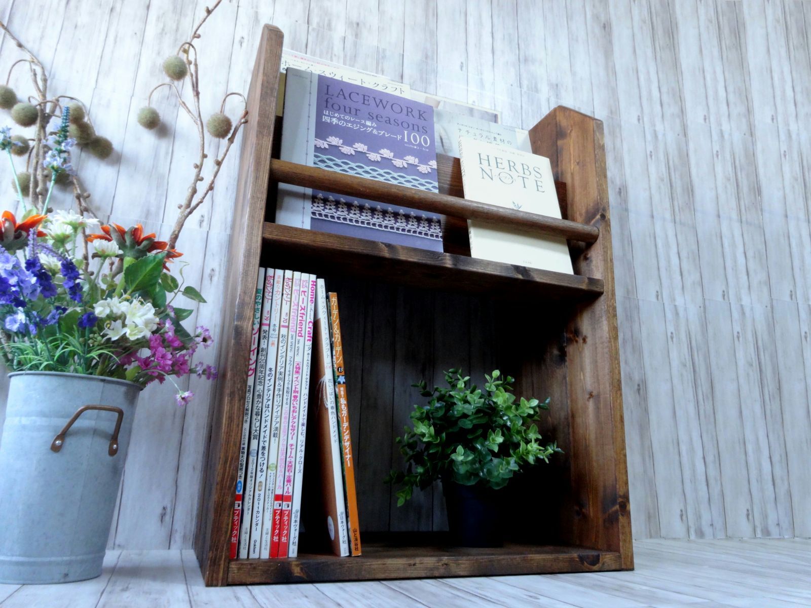 ハンドメイド 雑誌＆絵本ラック 購入 ショート（ダークチーク色）