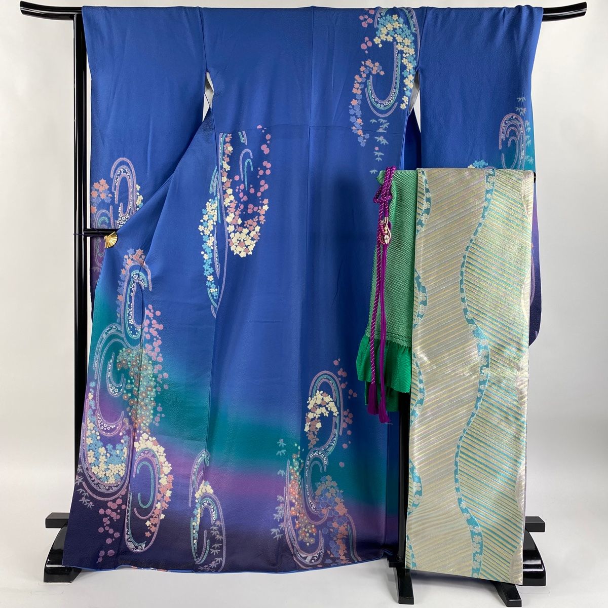 振袖 身丈172.5cm 裄丈66cm M 袷 袋帯フルセット 梅 桜 金通し