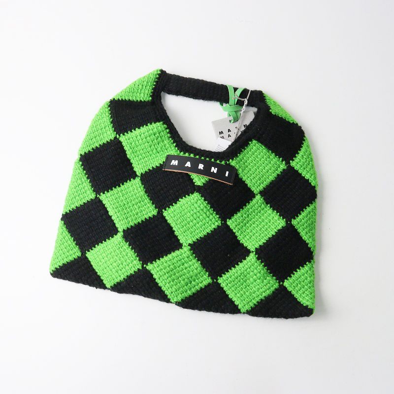♥ マルニ マーケット MARNI MARKET DIAMOND テックウール ダイアモンド バッグ ミディアム ｜ブラック グリーン 2400014649659