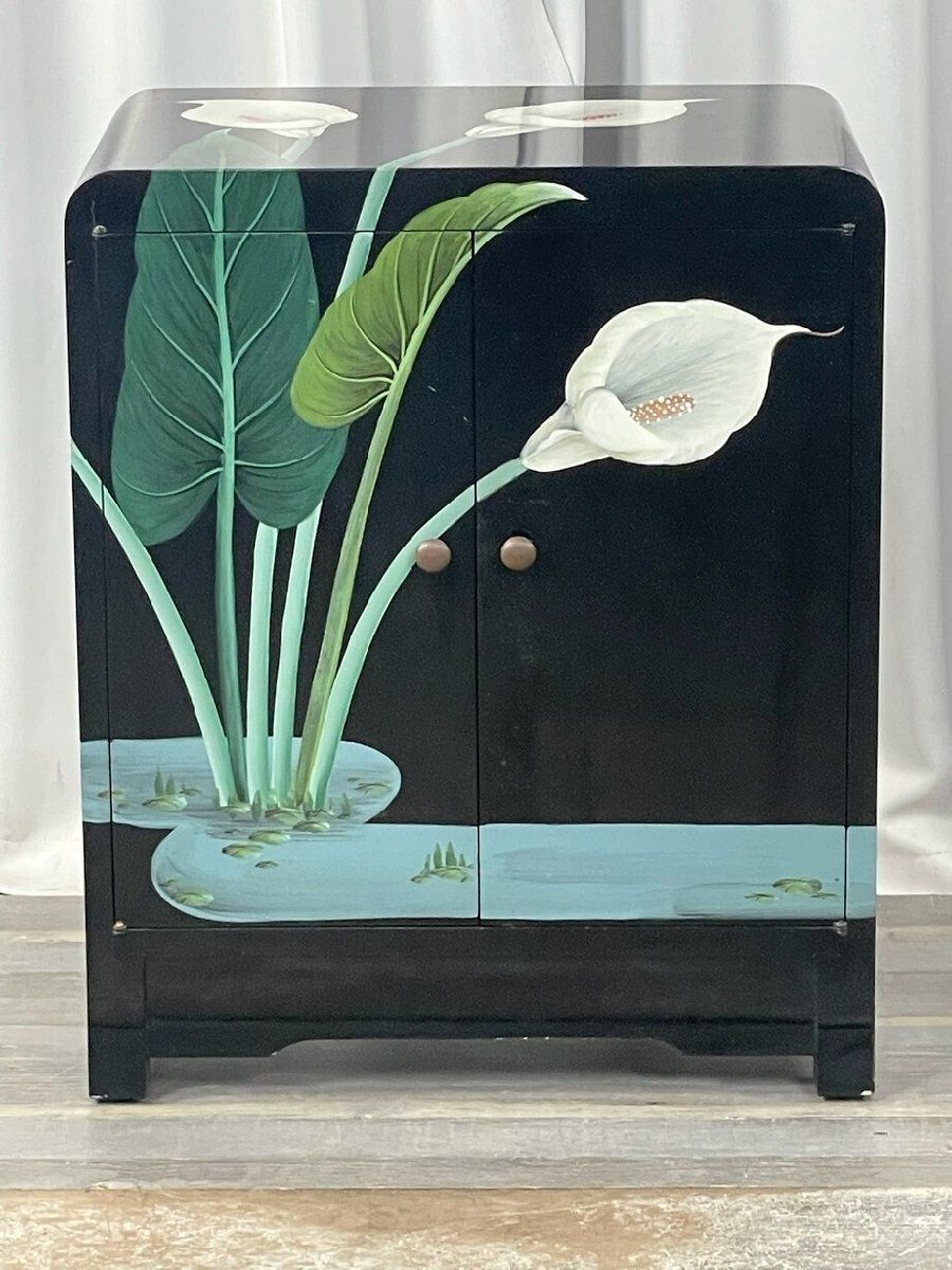 GQ75 香港製 水芭蕉 海芋 キャビネット /T2 GQ75 香港製 水芭蕉 海芋 キャビネット / サイドテーブル 漆芸 中国
