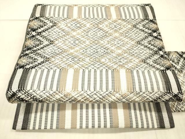 平和屋着物●九寸名古屋帯　組織　間道　銀糸　正絹　逸品　DAAX8529cm 平和屋着物○九寸名古屋帯 組織 間道 銀糸 正絹 逸品 DAAX8529cm 2025