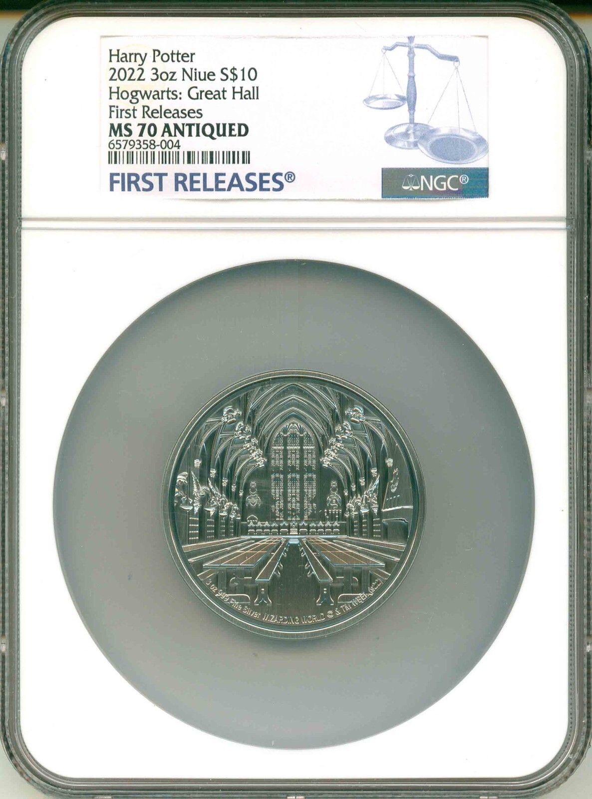 2025 Niue S$10 Harry Potter Hogwarts Great Hall 3 Oz FR NGC MS70 Antiqued OGP