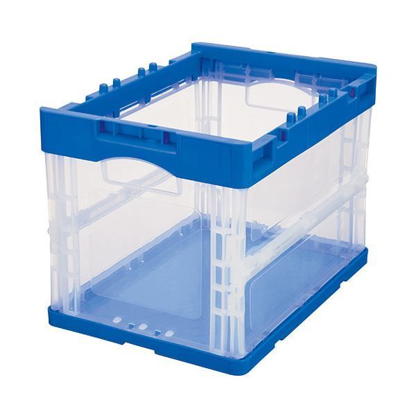 TANOSEE折りたたみコンテナ 20L ダークブルー 透明 1セット 10台