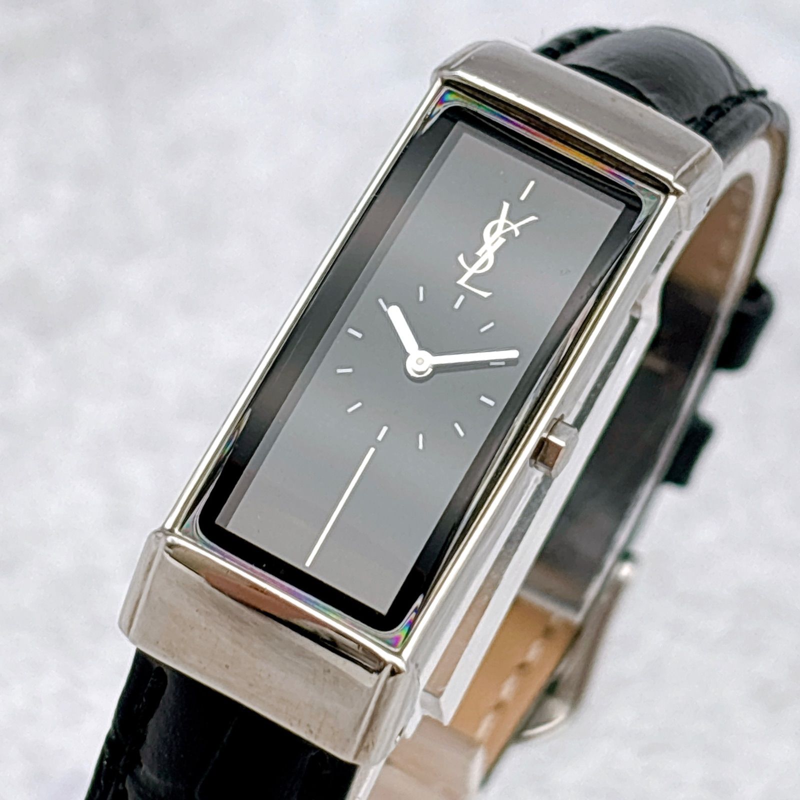 稼働 YSL イヴサンローラン レディース 腕時計 カットガラス レクタンギュラー 19