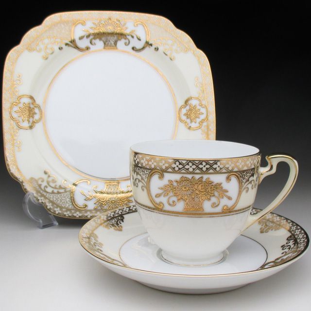 オールドノリタケ 金盛り花籠文 トリオ カップ＆ソーサー＆プレート (d) カップ・ソーサー