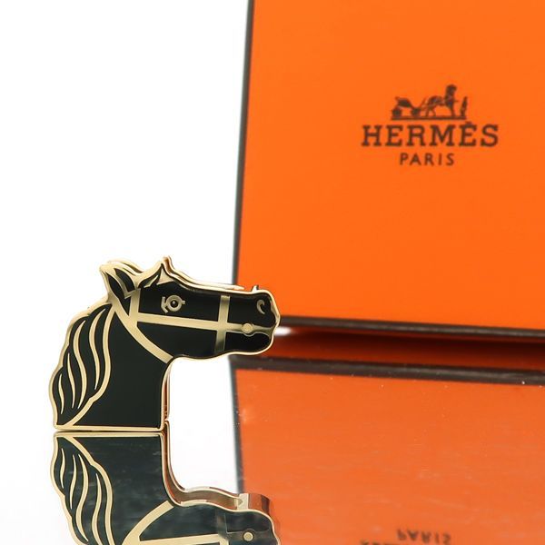 HERMES カドリージュ ツイリーリング GP ゴールド ブラック 馬 603222S