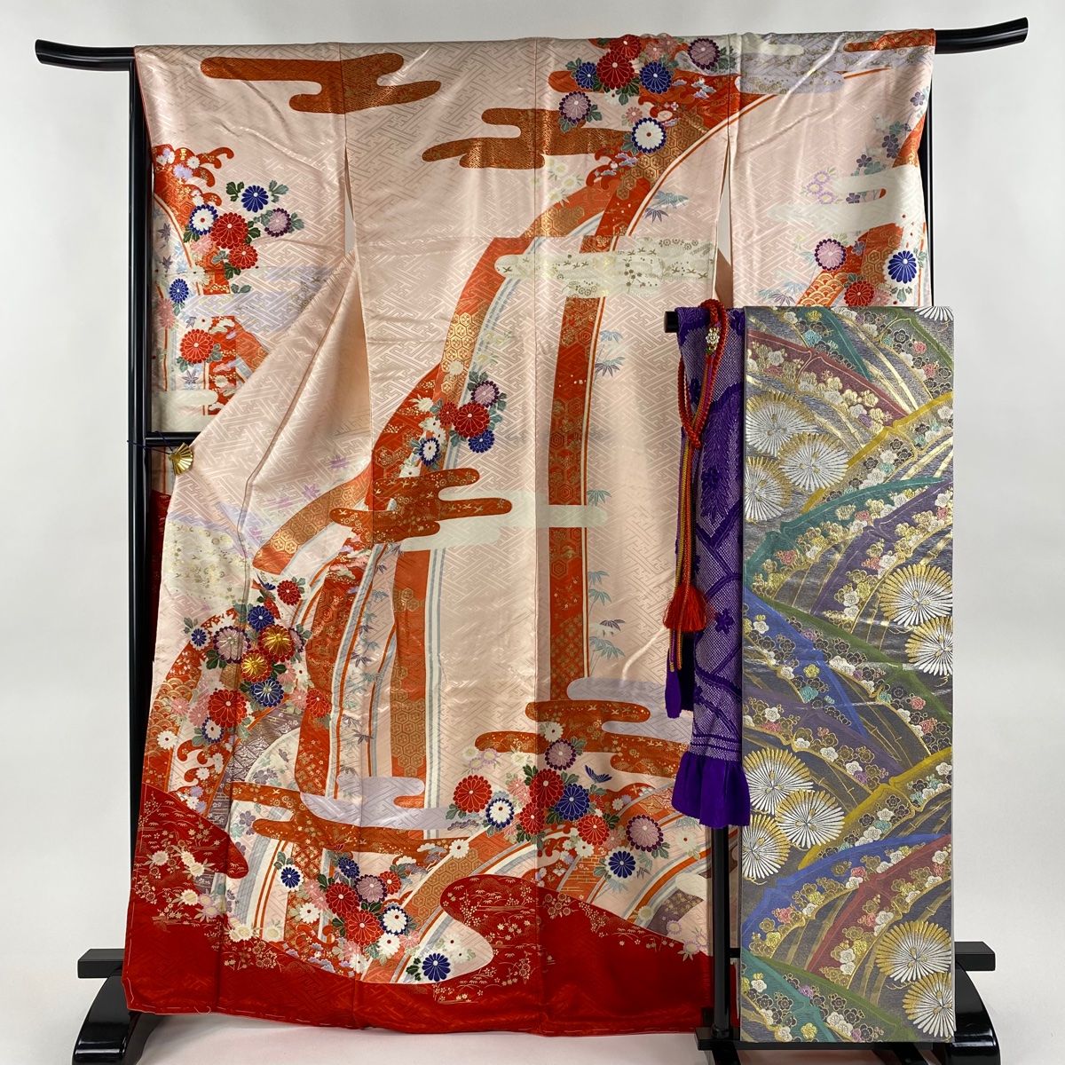 豪華絢爛黒金彩振袖身丈164cm裄丈68cm+六通袋帯＋長襦袢豪華