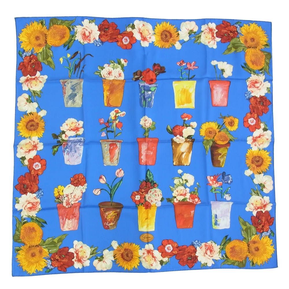 GUCCI グッチ シルク100％ 花柄 ひまわり 向日葵 鉢植え フラワー