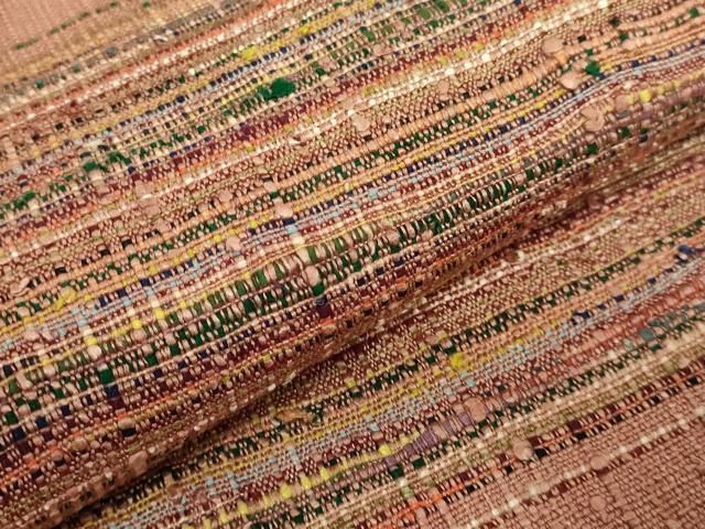 平和屋本店□極上 浦野理一 経節紬 九寸名古屋帯 赤白橡色地 逸品