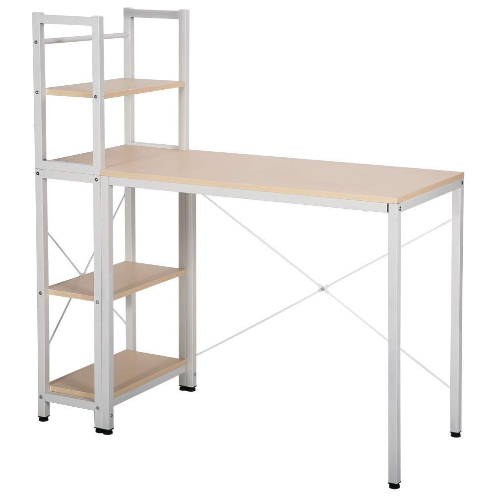 在庫処分 一体分割両用 便利 PCデスク 耐久 収納ラック付き 丸角 アジャスター付き パソコンデスク ナチュラル