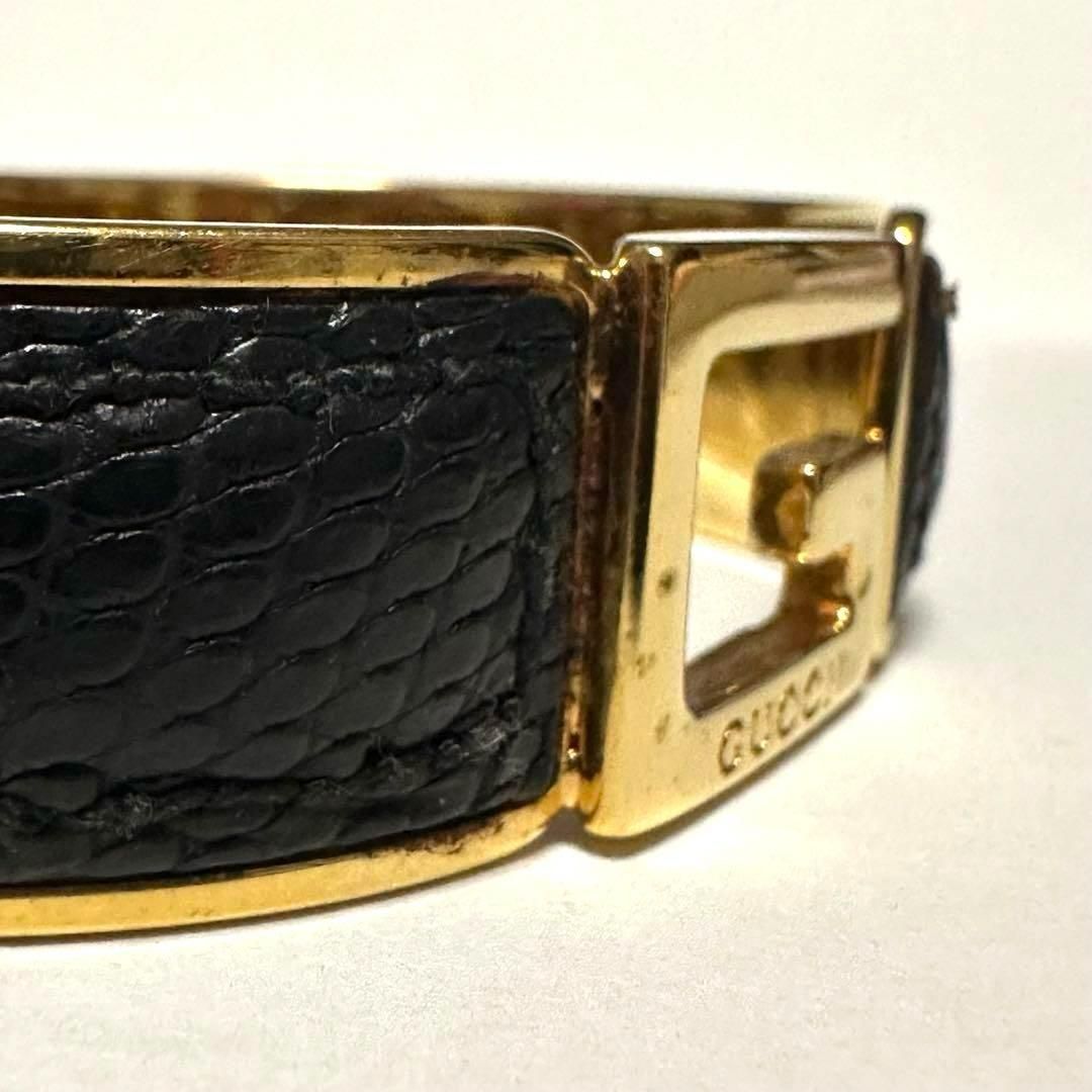 グッチ GUCCI リザード バングル ブレスレット Gロゴ ゴールド レザー