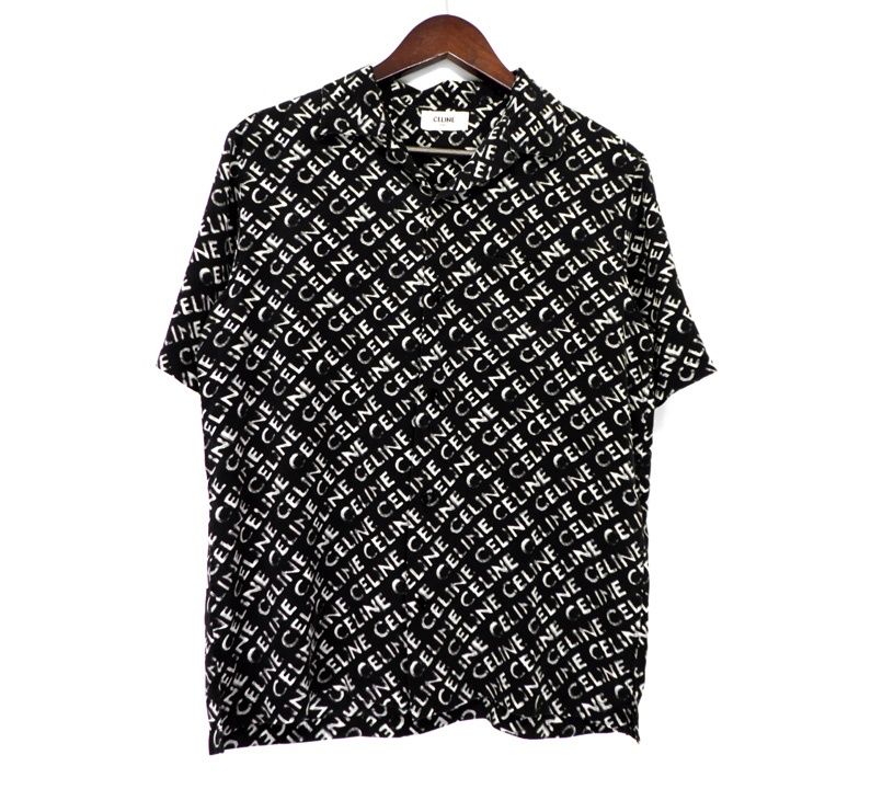 セリーヌ CELINE 23AW 2C946748T.38CE 英字 ロゴ 総柄 シルク 半袖 シャツ n8476