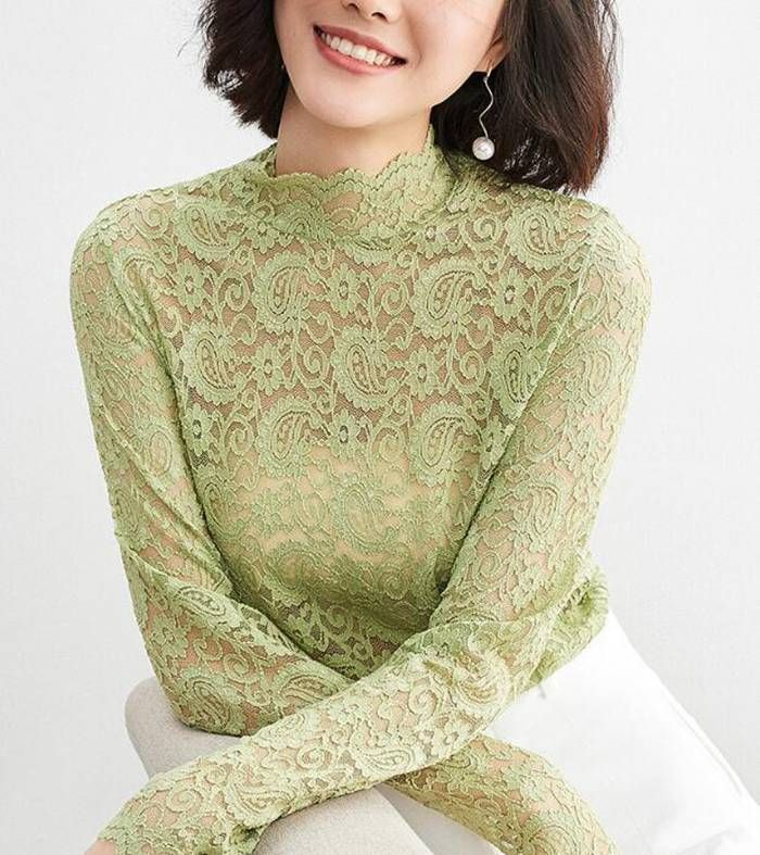 インナーシャツ 透け感 Tシャツ ブラウス レース  レディース ハイネック インナー ボトルネック トップス 長袖 インナーシャツ 透け感 Tシャツ ブラウス レース レディース