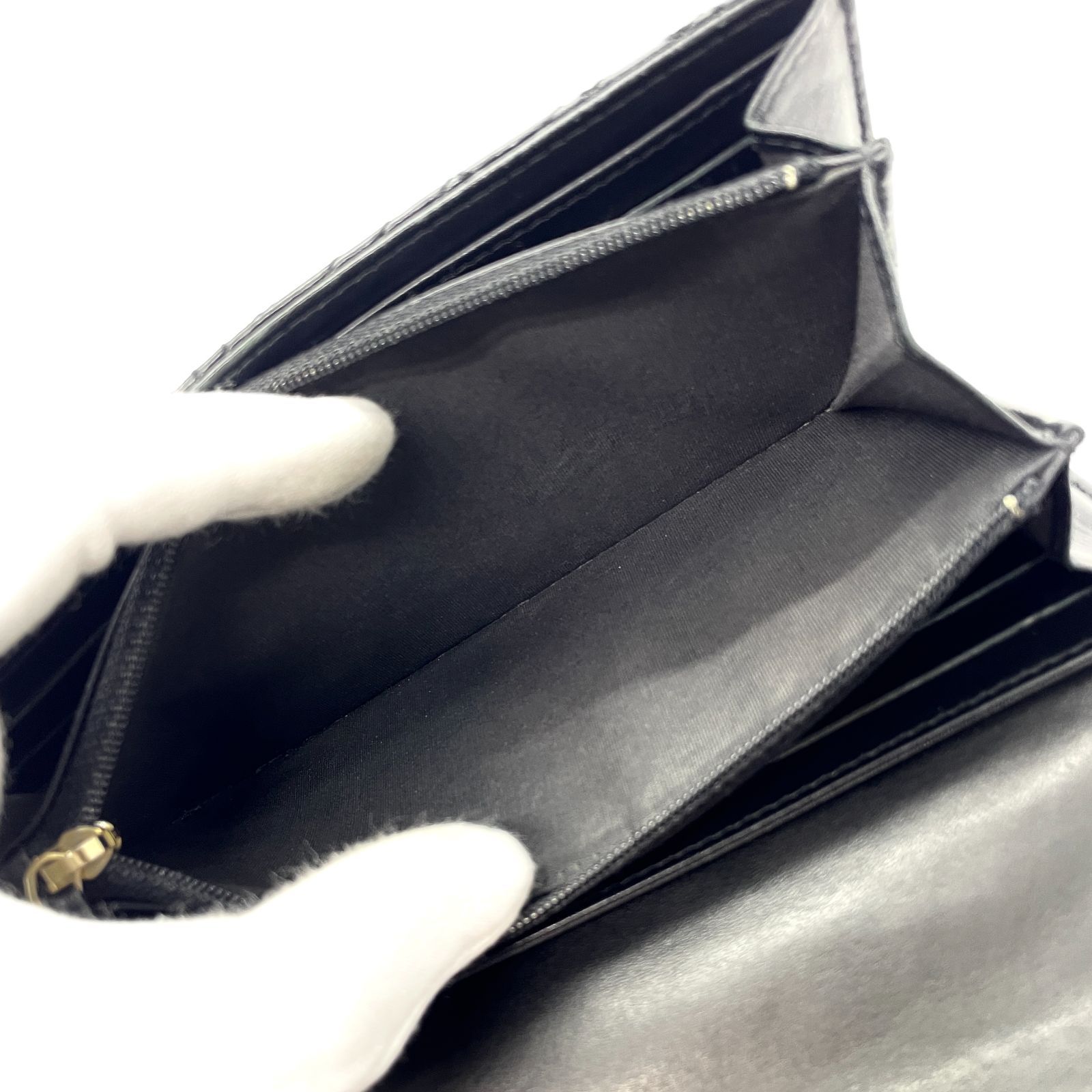 美品 CHANEL シャネル カメリア ラムスキン NO.5長財布 ブラック 550】CHANEL/シャネル カメリア ステッチ No.5 ラムスキン フラップ