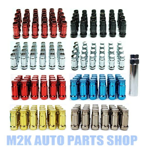 ホイールナット 45ｍｍ ロックナット カラー スチール ナット 24個 貫通 袋 P1.25 アルファロック フルロック 赤 青 黒 銀 金