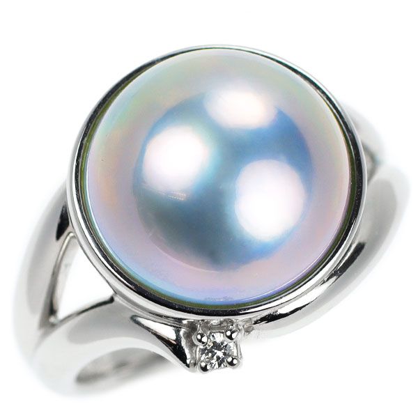 田崎真珠 K18YG マベパール ダイヤモンド リング 径約13.0mm D0.02ct