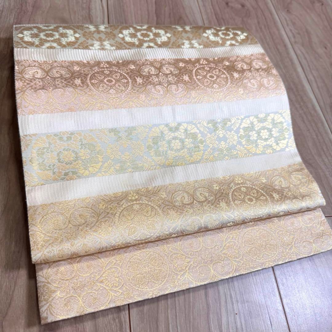 超美品正絹六通袋帯着物箔屋清兵衛西陣織藤色金糸現代陰山織物