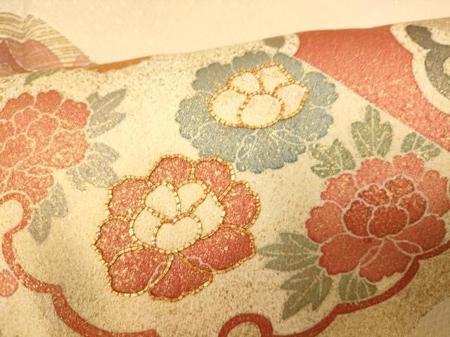 平和屋着物□小振袖 二尺袖 駒刺繍 雲取り吉祥花文 金彩 正絹