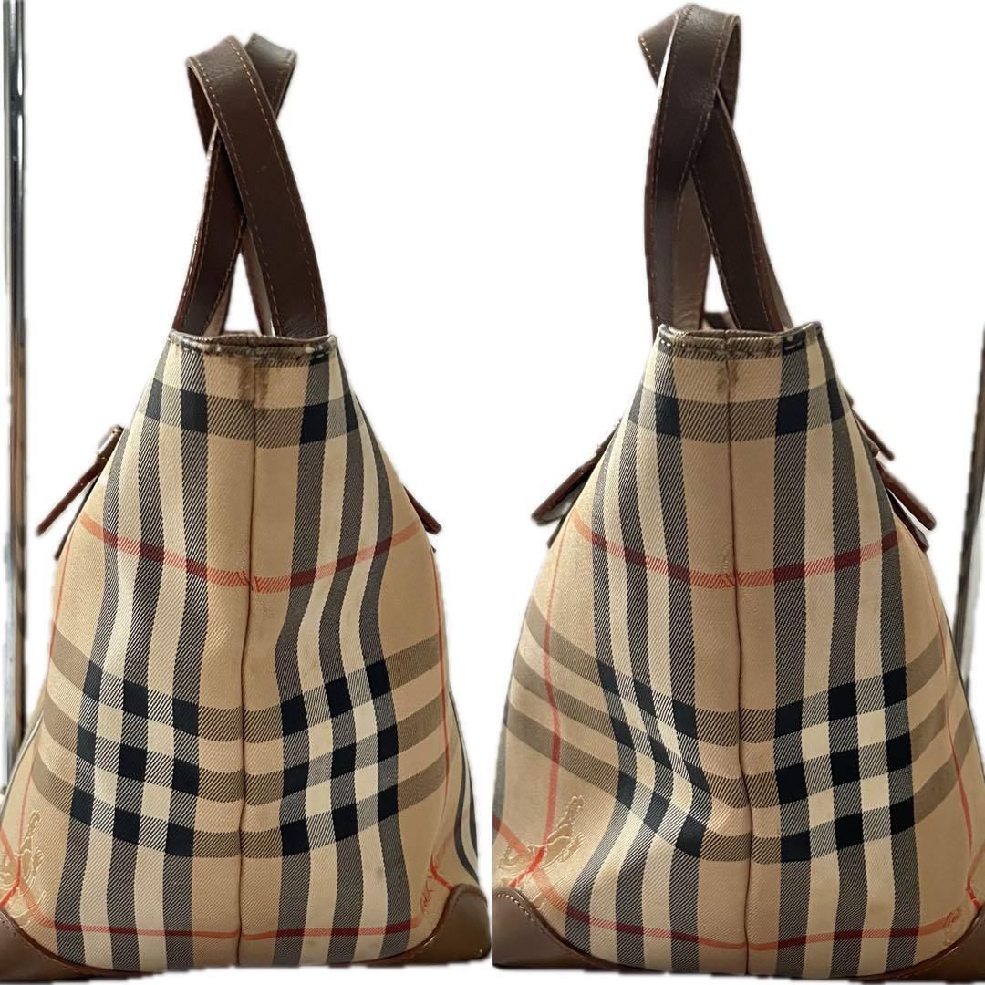 バーバリー　舟型ミニトートーバッグ　ノバチェック　レザー×PVC　ホースロゴ BURBERRY✨バーバリー舟型ミニトートーバッグ ノバチェック