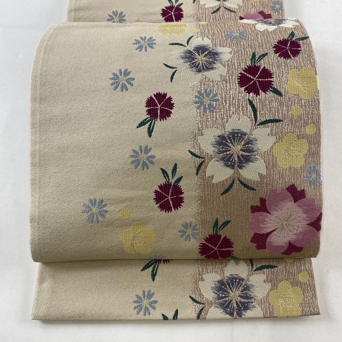 美品！紫とベージュの花柄 袋帯 | ヤマダウェブコム