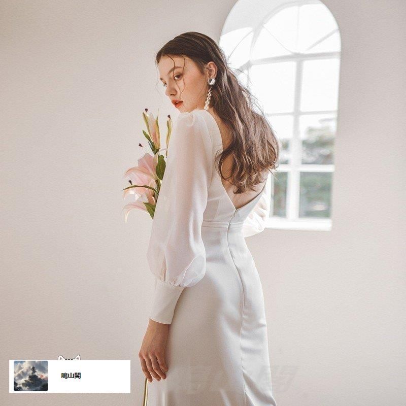 ウエディングドレス ロングドレス 結婚式 二次会 花嫁 白 大きいサイズ エンパイアライン スレンダーライン トレーンドレス ウエストマークWP数量 価格926