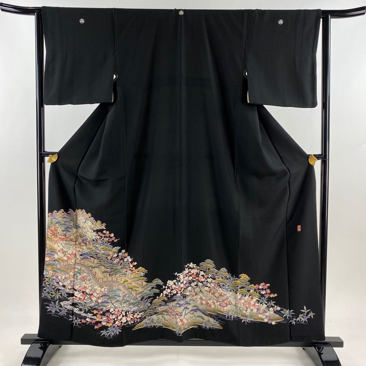 黒留袖 身丈157.5cm 裄丈62.5cm S 袷 落款 橋 松竹梅 黒 正絹 秀品