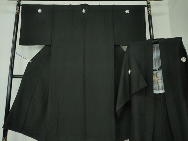 平和屋着物●男性 黒紋付 長羽織セット 正絹 DAAS3092ps