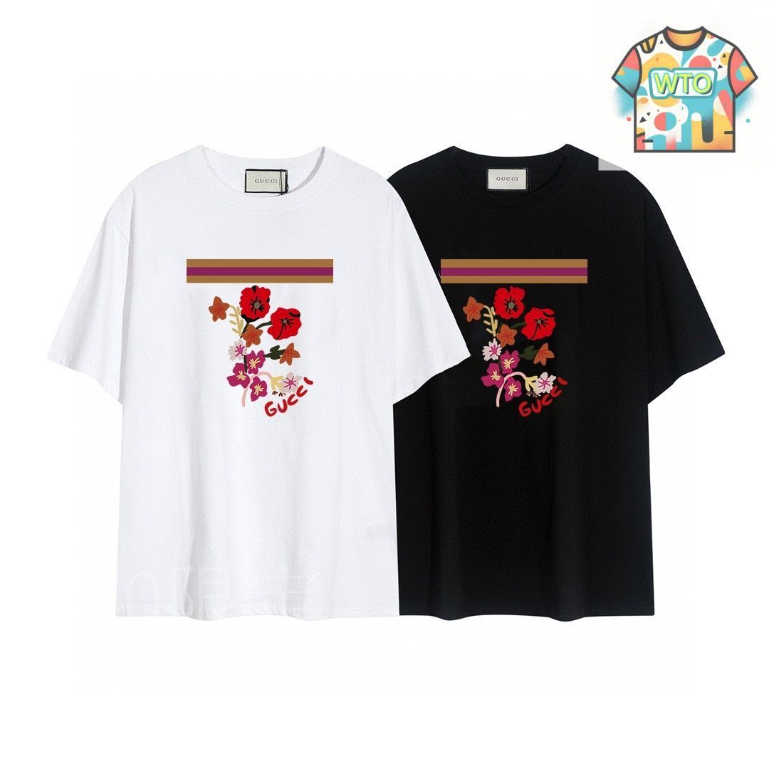 GUCCI 花と蝶 プリント 半袖Tシャツ vectorpremium_081-102412020020