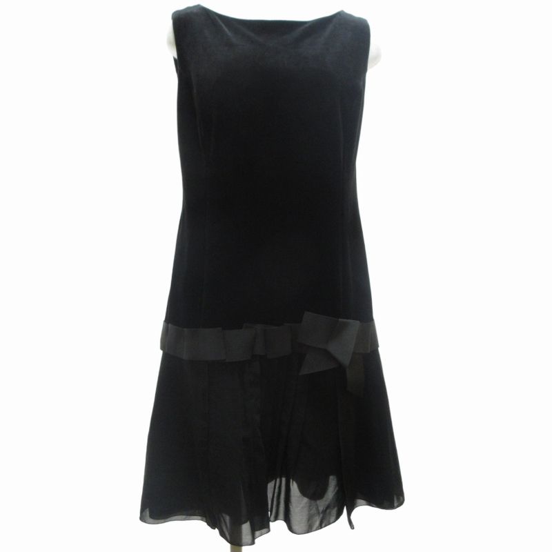 フォクシーニューヨーク　リボン　プリーツ　シフォン　膝丈ワンピース フォクシーニューヨーク リボン プリーツ シフォン 膝丈ワンピース