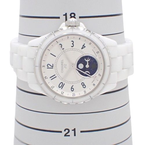シャネル J12 ファーズ ドゥ リュヌ 自動巻き 腕時計 セラミック ムーンフェイズ ホワイト 2013年10月購入 H3404 メンズ 40802057350【アラモード】