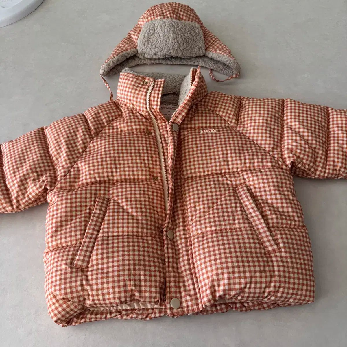 タイニコットン CHECK ダウン オレンジ 6 Y 帽子 L セット