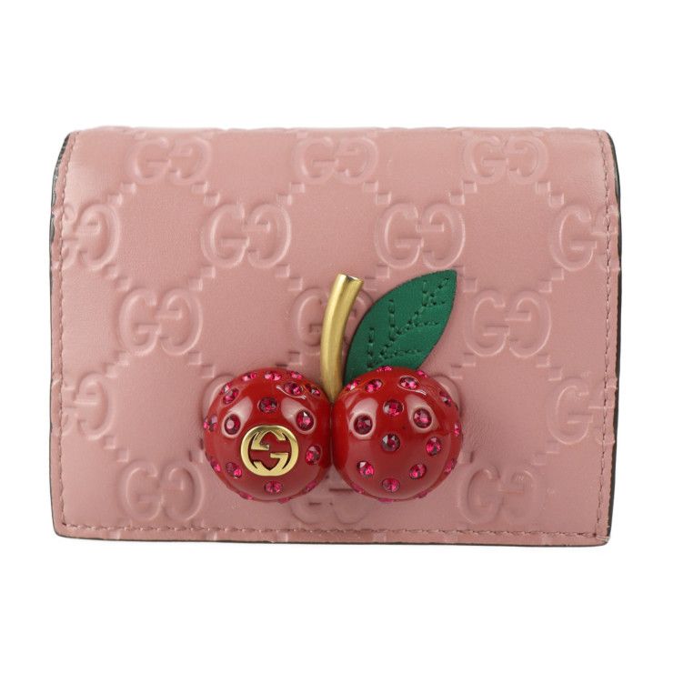 GUCCI グッチ 二つ折り財布 476050 1147 レザー ピンク レッド 