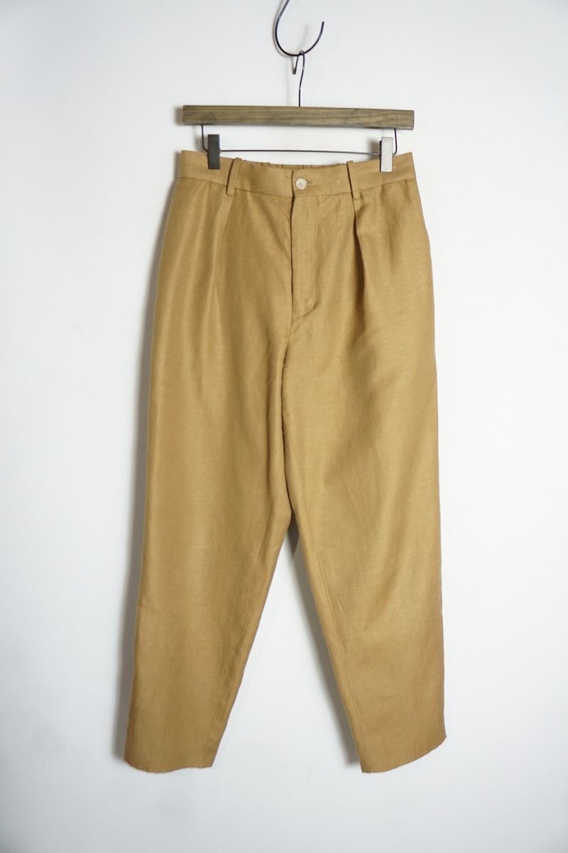 18SS MARKAWARE マーカウェア FROMT PREATS PEGTOP タック スラックス パンツ ペグトップ ウール × ヘンプ A18A-04PT01C サイズ2 茶923P 2