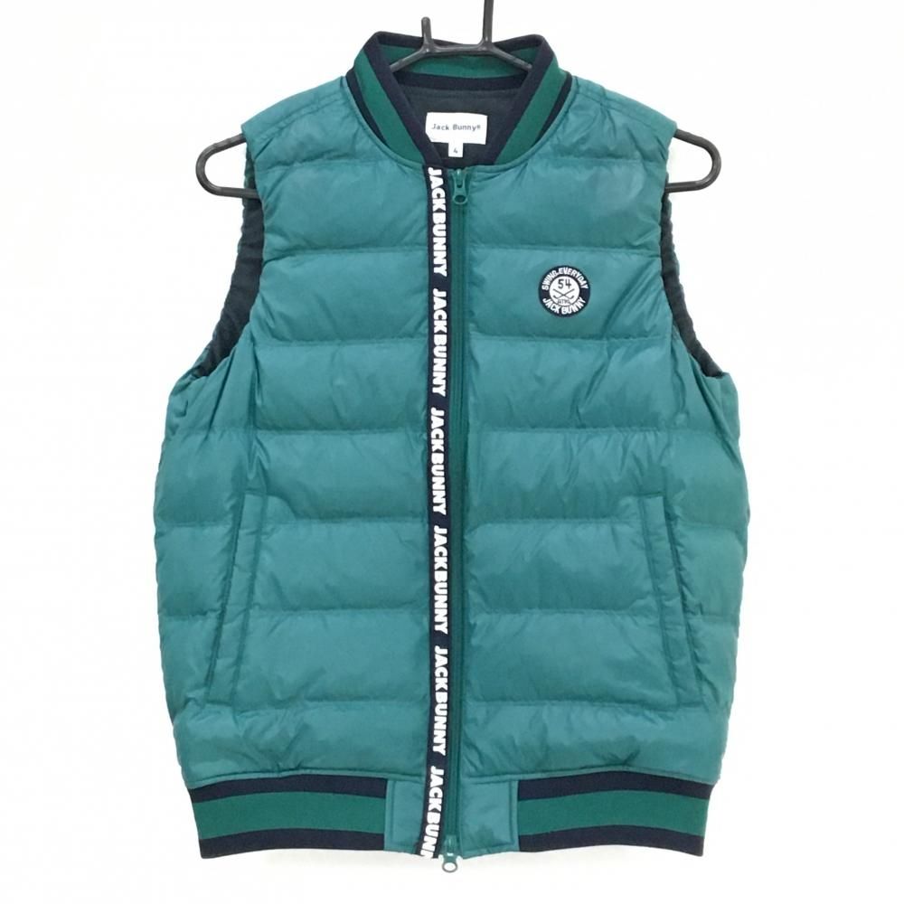 ジャックバニー ダウンベスト グリーン×ネイビー フロントロゴライン 裏微起毛 メンズ 4 M ゴルフウェア Jack Bunny