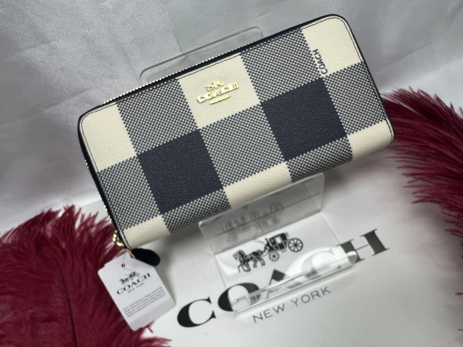 COACH 財布 コーチ長財布 ジップ ウォレット バフ プレイド チェック 