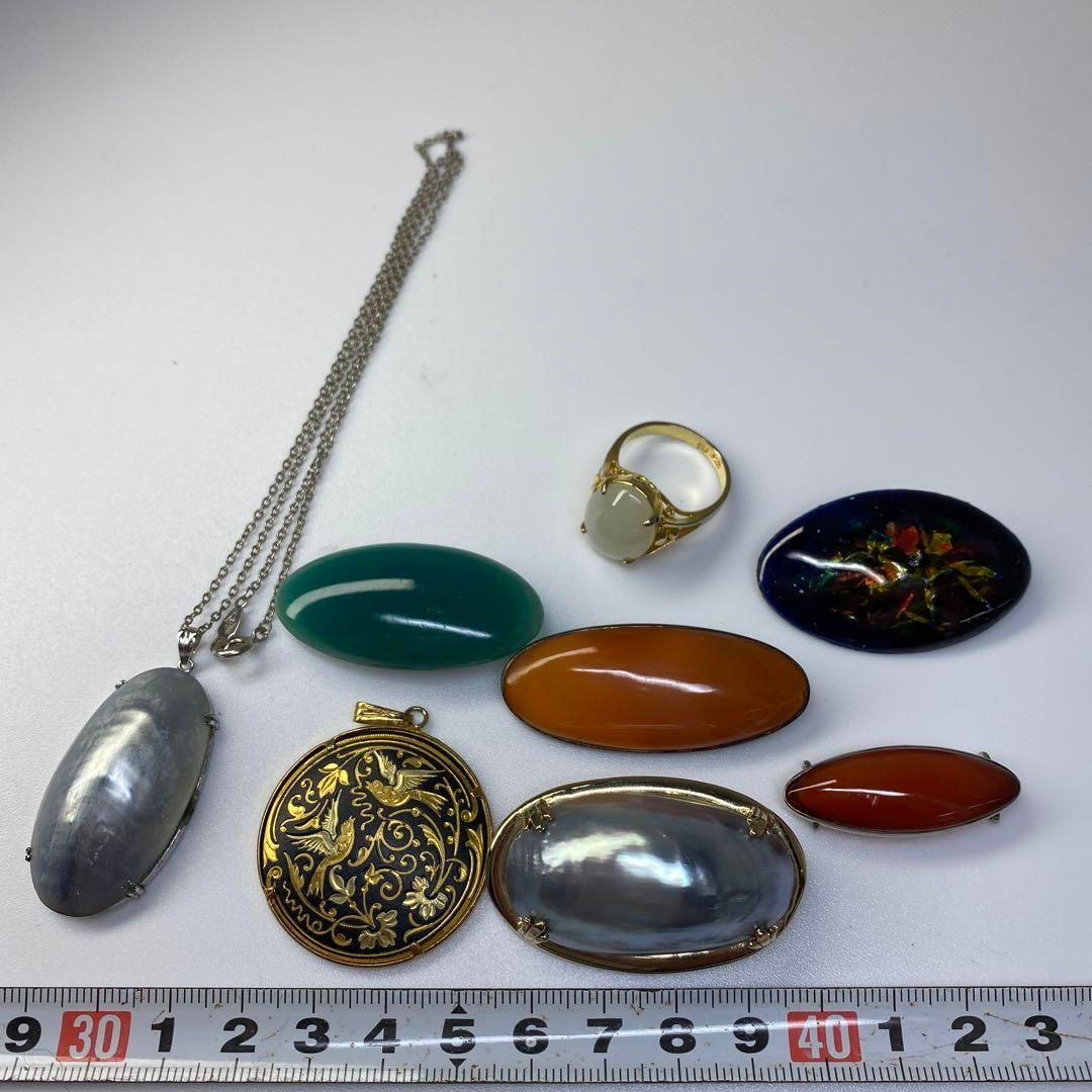 肥後象嵌 真珠 メノウ等 上 帯留 ブローチ 69g 東な6-0721ア㉑