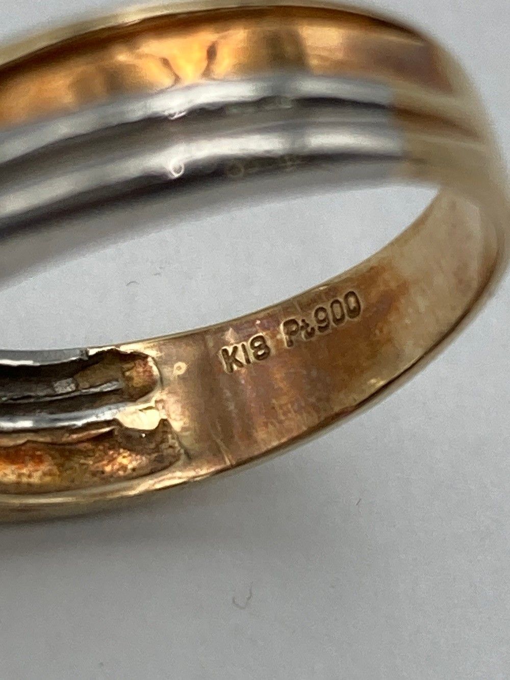 K18/Pt900 ダイヤ0.15ct 色石 リング 11号 金 プラチナ コンビ 中古 D4