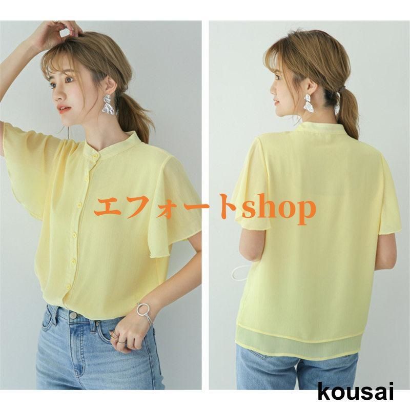 ブラウス 半袖 レディース シフォン シャツブラウス 夏 フレア t