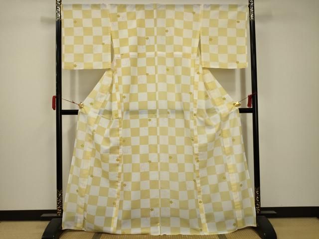 平和屋着物＊夏物 小紋 紗 市松桜文 洗える着物 AABB8850sx