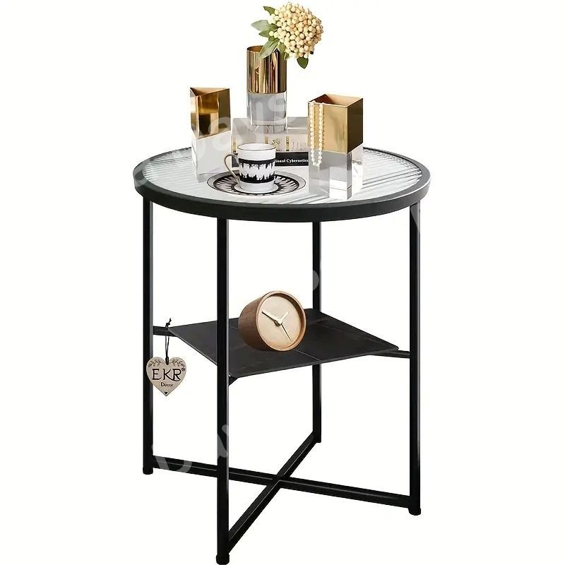 サイドテーブル ガラストップ ブラック 2段 クール かっこいい モダン