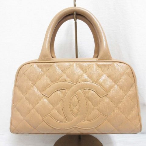 シャネル CHANEL マトラッセ キャビアスキン ミニ ボストン バッグ ココマーク ハンド ベージュ レザー A20996 8番台 AA