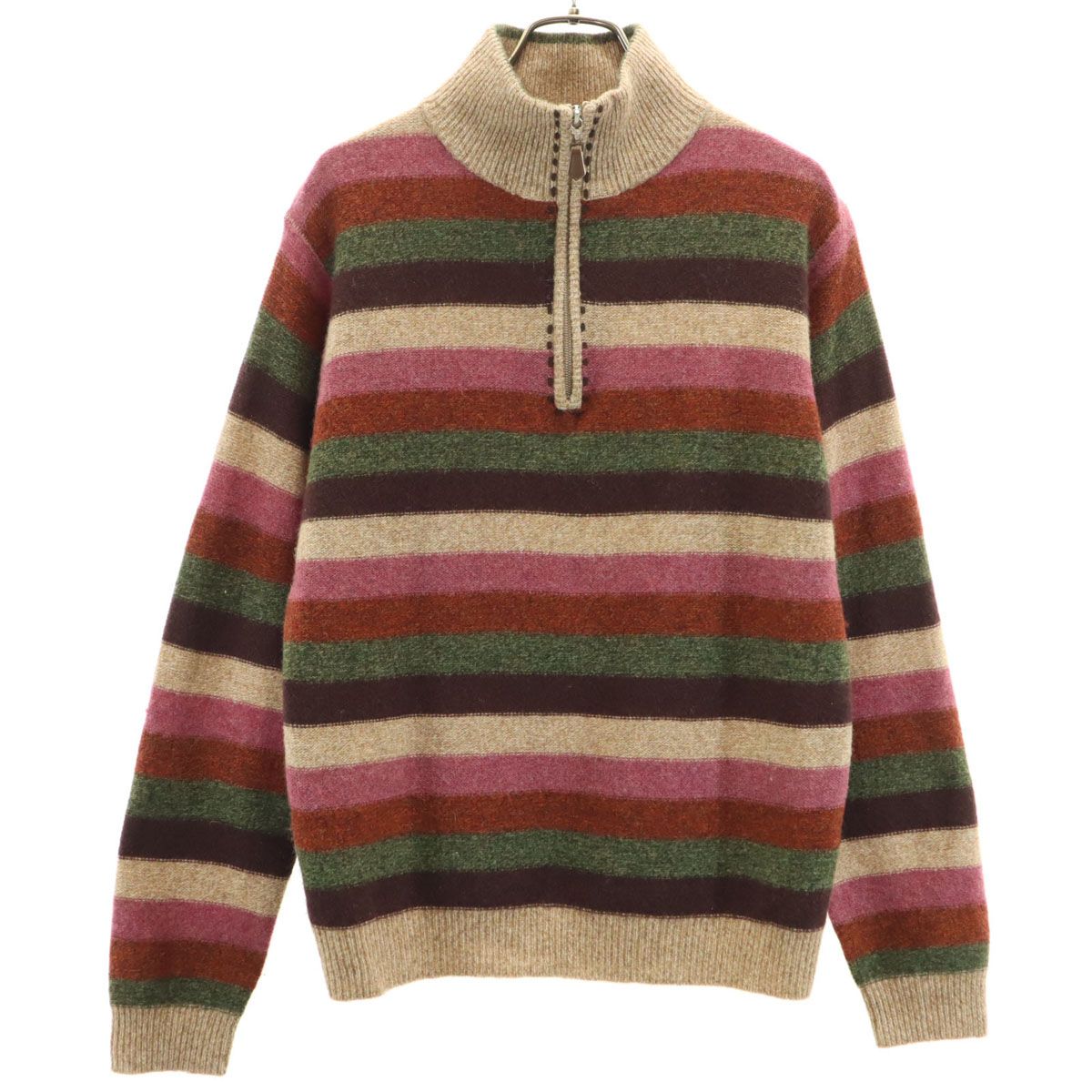 BARACUTA バラクータ ボーダー柄 長袖 ハーフジップ セーター M マルチ 