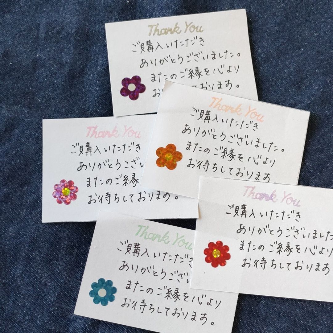 手書き風 サンキューカード（キラキラ花） - メルカリ